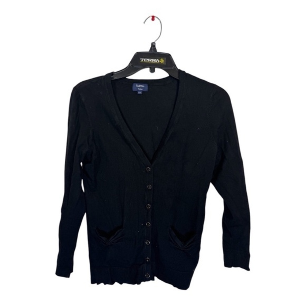 Reitmans Cardigan Size Medium Petites Black V-Neck Button Up Academia Preppy